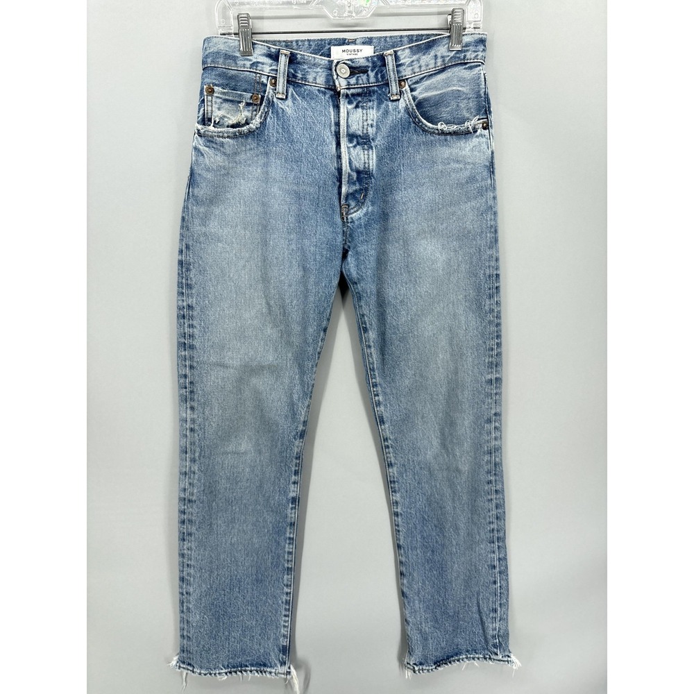 MOUSSY VINTAGE Jeans Womens 26 Blue High Rise Distressed Ankle Raw Hem Japan